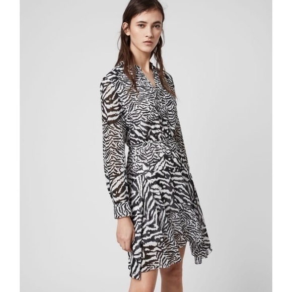 All Saints Dresses & Skirts - AllSaints Black White Zebra Print Mixed Media Martina Remix Dress Sz S Chic Glam